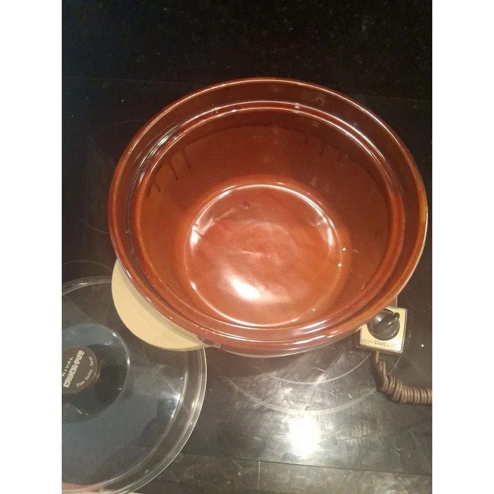 Vintage Rival Crock-Pot Model 3300 5 Qt Stoneware Slow Cooker Gold 1970s Box